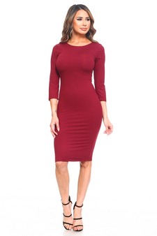 Crew Neck 3/4 Sleeve Midi Bodycon Dress style 4