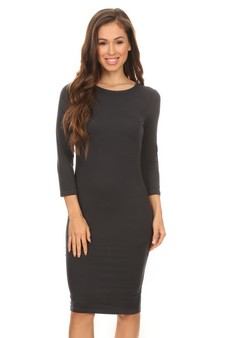 Crew Neck 3/4 Sleeve Midi Bodycon Dress style 2