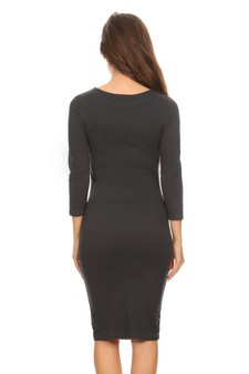 Crew Neck 3/4 Sleeve Midi Bodycon Dress style 3