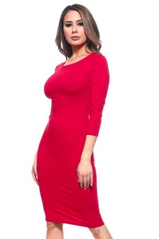 Crew Neck 3/4 Sleeve Midi Bodycon Dress style 2