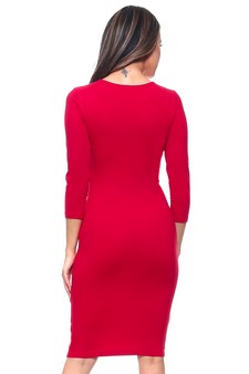 Crew Neck 3/4 Sleeve Midi Bodycon Dress style 3