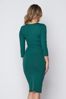 Crew Neck 3/4 Sleeve Midi Bodycon Dress style 4