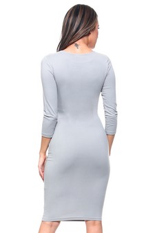 Crew Neck 3/4 Sleeve Midi Bodycon Dress style 3