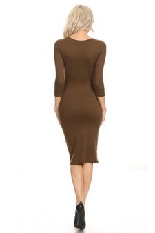 Crew Neck 3/4 Sleeve Midi Bodycon Dress style 4