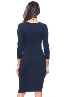 Crew Neck 3/4 Sleeve Midi Bodycon Dress style 3