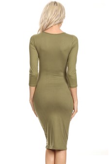 Crew Neck 3/4 Sleeve Midi Bodycon Dress style 3