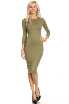 Crew Neck 3/4 Sleeve Midi Bodycon Dress style 5