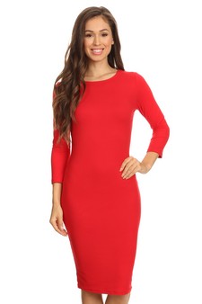 Crew Neck 3/4 Sleeve Midi Bodycon Dress style 4