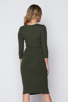 Crew Neck 3/4 Sleeve Midi Bodycon Dress style 4