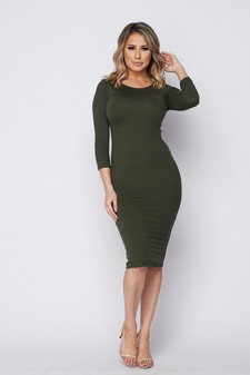 Crew Neck 3/4 Sleeve Midi Bodycon Dress style 5