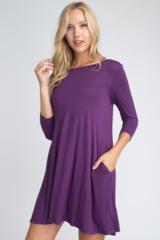 Women's 3/4 Sleeve Swing Dress with Pockets