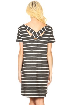 Striped Short Sleeve Tunic T-Shirt Dress w/ Pockets - style 4