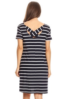 Striped Short Sleeve Tunic T-Shirt Dress w/ Pockets style 4