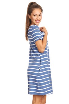 Striped Short Sleeve Tunic T-Shirt Dress w/ Pockets style 3