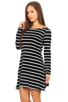 Women's Striped Long Sleeve Dress with back V-Drop and Pockets style 2