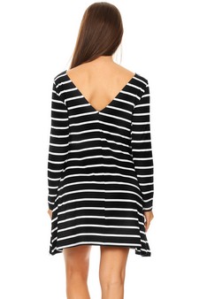 Women's Striped Long Sleeve Dress with back V-Drop and Pockets style 4