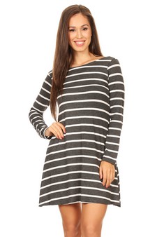 Women's Striped Long Sleeve Dress with back V-Drop and Pockets style 2