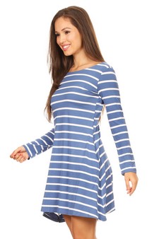 Women's Striped Long Sleeve Dress with back V-Drop and Pockets style 2