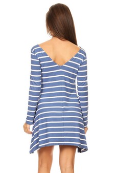 Women's Striped Long Sleeve Dress with back V-Drop and Pockets style 4