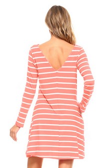 Women's Striped Long Sleeve Dress with back V-Drop and Pockets style 2