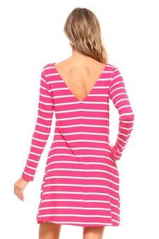 Women's Striped Long Sleeve Dress with back V-Drop and Pockets style 2