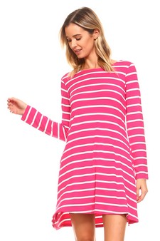 Women's Striped Long Sleeve Dress with back V-Drop and Pockets style 3