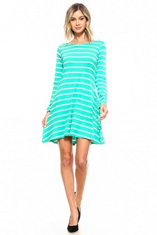 Women's Striped Long Sleeve Dress with back V-Drop and Pockets style 4