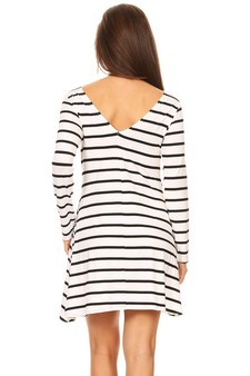 Women's Striped Long Sleeve Dress with back V-Drop and Pockets style 4