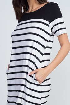 Women's Striped Two-Pocket Swing Dress style 4