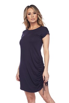 Women's Short Sleeve Ruche Side Scoop Hem Dress style 3