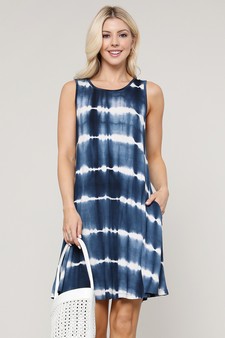 Women's Knit Tie Dye Swing Dress with Pockets style 2