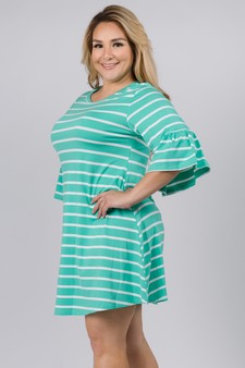 Women's Ruffled 3/4 Sleeve Striped Dress - PLUS SIZE style 2