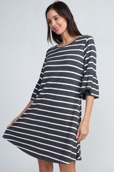 Women's Ruffled 3/4 Sleeve Striped Dress style 2