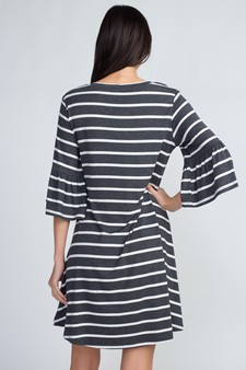 Women's Ruffled 3/4 Sleeve Striped Dress style 3