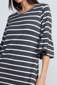 Women's Ruffled 3/4 Sleeve Striped Dress style 4