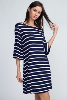 Women's Ruffled 3/4 Sleeve Striped Dress style 2