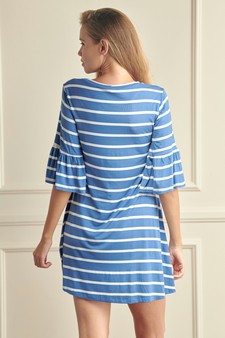 Women's Ruffled 3/4 Sleeve Striped Dress style 3