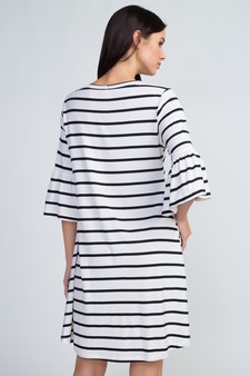 Women's Ruffled 3/4 Sleeve Striped Dress style 3