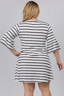 Women's Ruffled 3/4 Sleeve Striped Dress style 3