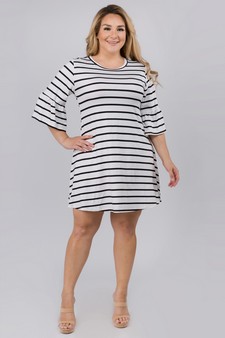 Women's Ruffled 3/4 Sleeve Striped Dress style 4