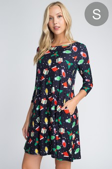 Women's All Things Christmas Print Dress (Small only)