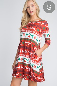 Women's Fair Isle Reindeer Print Christmas Dress (Small only)