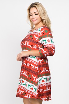 Women's Fair Isle Reindeer Print Christmas Dress style 2