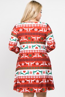 Women's Fair Isle Reindeer Print Christmas Dress style 3