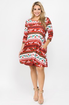 Women's Fair Isle Reindeer Print Christmas Dress style 4