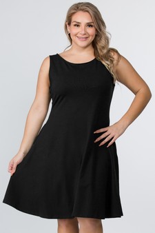Lady's Sleeveless Comb-Cotton A-Line Dress with Pockets