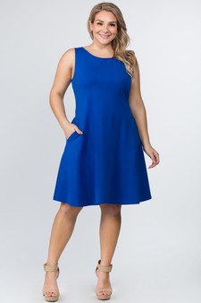 Lady's Sleeveless Comb-Cotton A-Line Dress with Pockets style 5