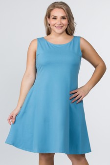 Lady's Sleeveless Comb-Cotton A-Line Dress with Pockets style 2