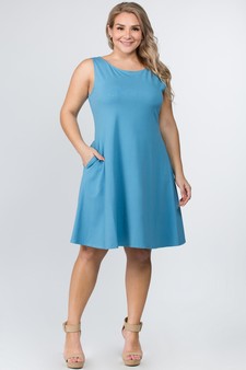 Lady's Sleeveless Comb-Cotton A-Line Dress with Pockets style 5