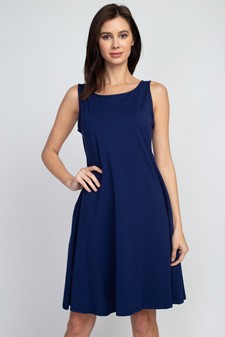 Lady's Sleeveless Comb-Cotton A-Line Dress with Pockets style 2